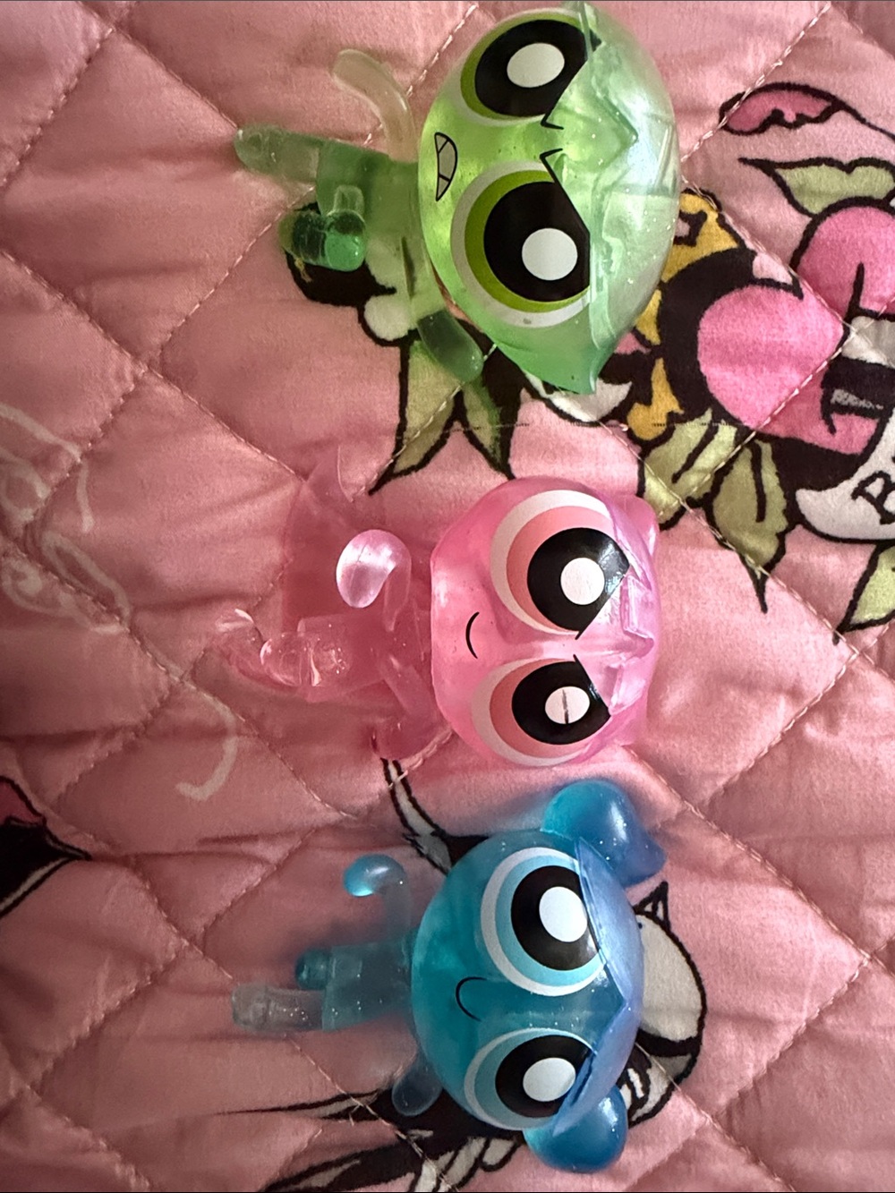 Set of 3 Translucent Cartoon PowerPuff Girls Figures - Green Pink Blue